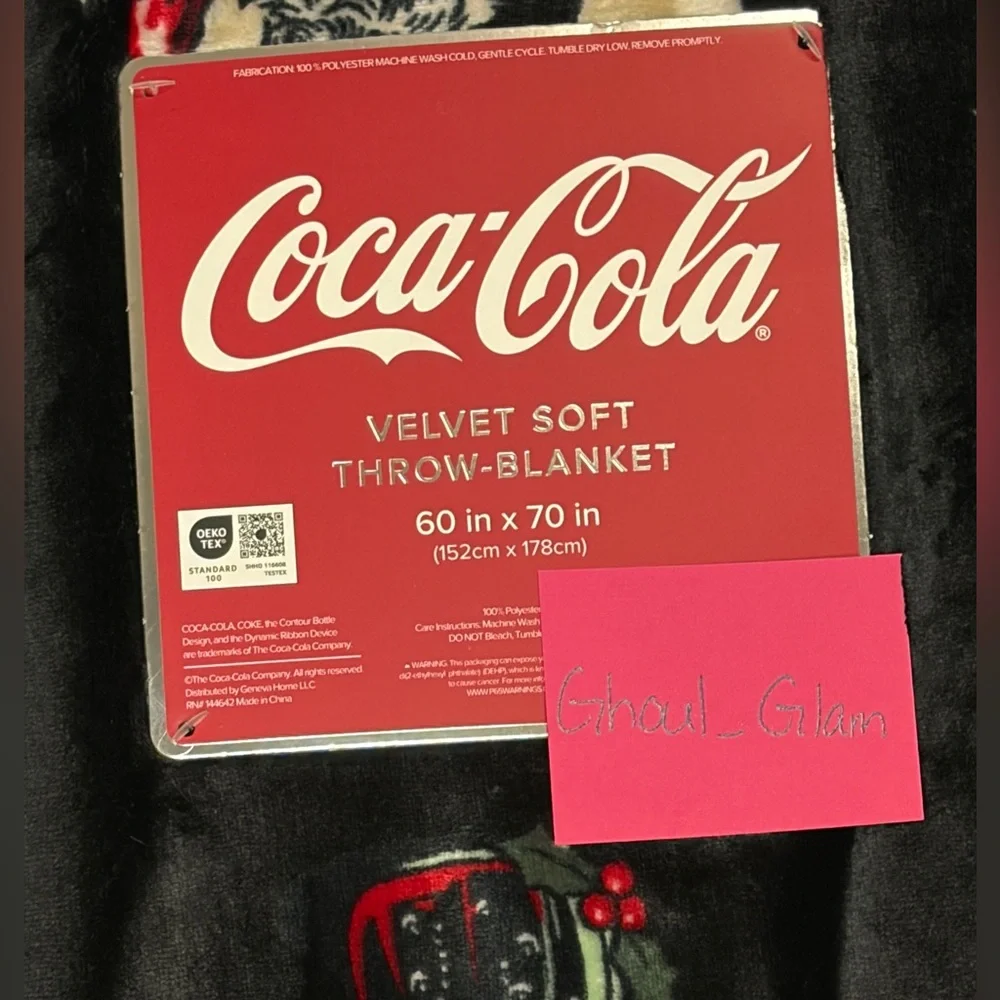 Coca-Cola Holiday Velvet Soft Blanket with Red and Black